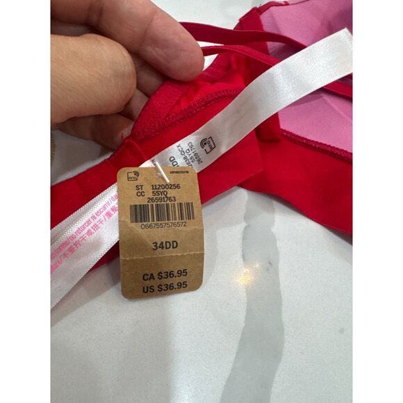 Victorias Secret Pink Red Bra With White Hearts 34DD Adjustable Straps Stretch B - Picture 5 of 6